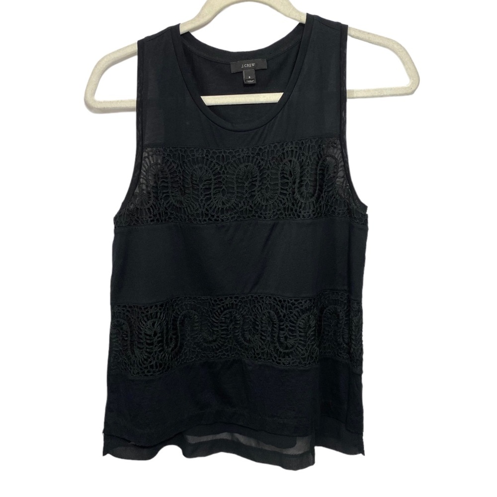 J.Crew Womens Sz S Crochet Lace Panel Layered Tank Top Black Lightweight